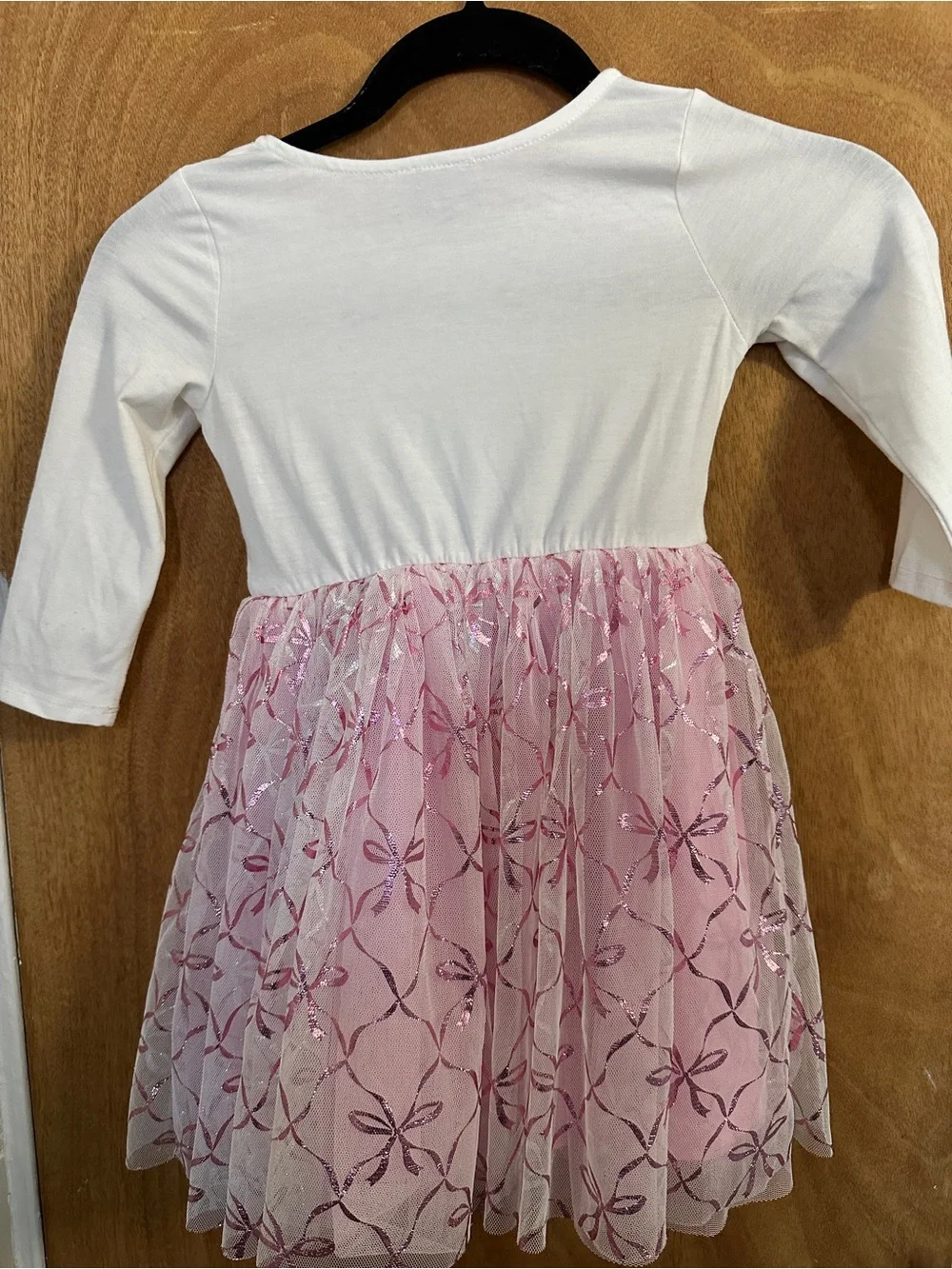Pink Violet Girls' White & Pink Bow Tulle Dress
